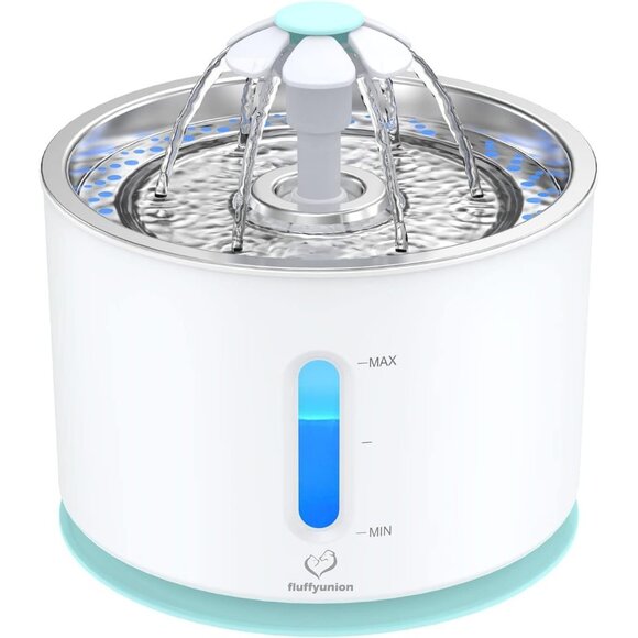 Fluffyunion Silver Fountain With Stainless Steel 4 Filters/4 Sponges Dispenser - Picture 1 of 6